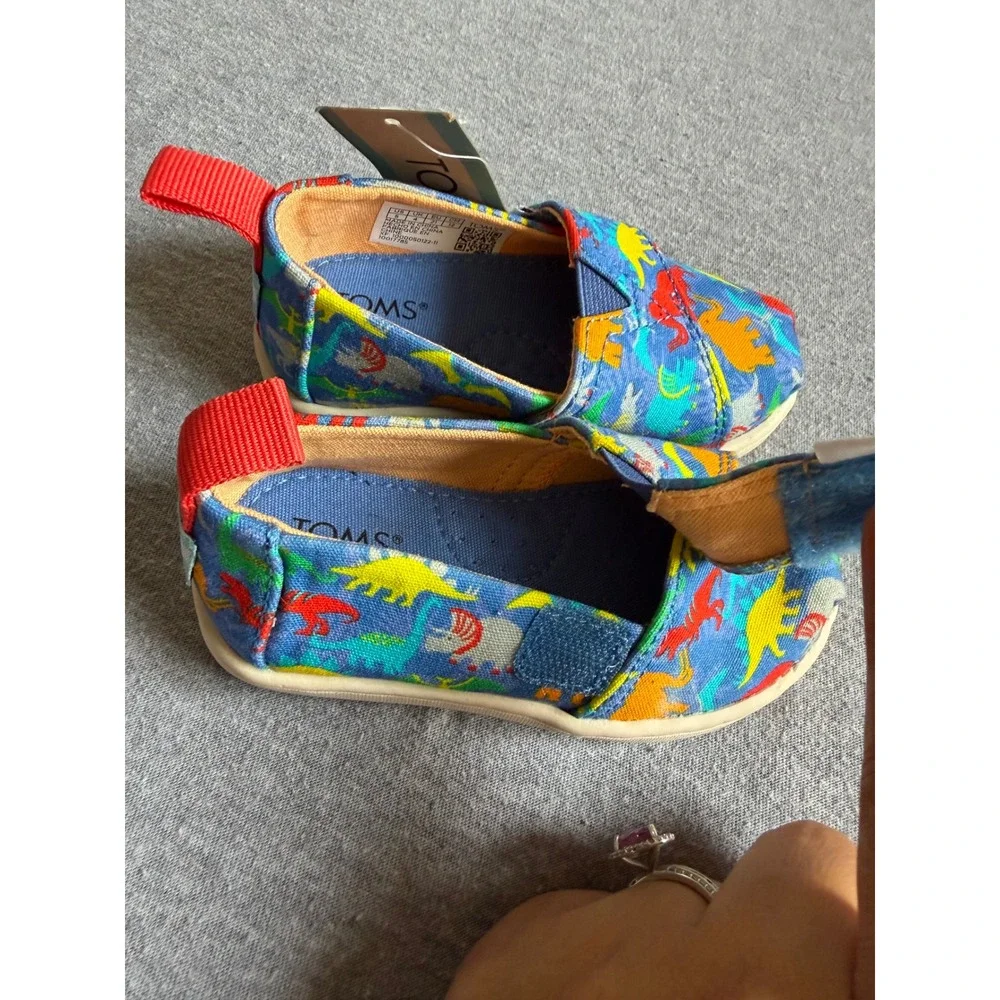 TOMS Shoes Alpargata Dinosaur Graphic Blue Multi Size 5 Toddler